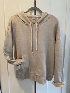 Evereve Neutral Knit Drawstring Hoodie in Light Beige